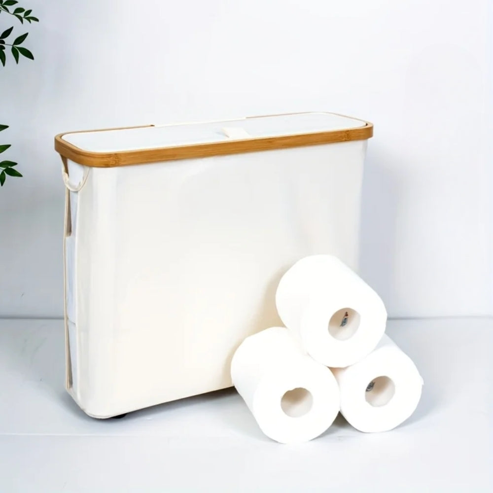 Large Capacity Toilet Rolls Paper Storage Basket with Lid for Bathroom Organizer