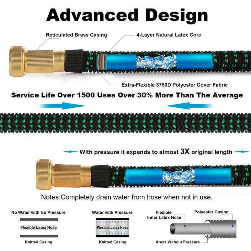 Expandable Knot Free Garden Hose 25/50/75/100ft in legnth