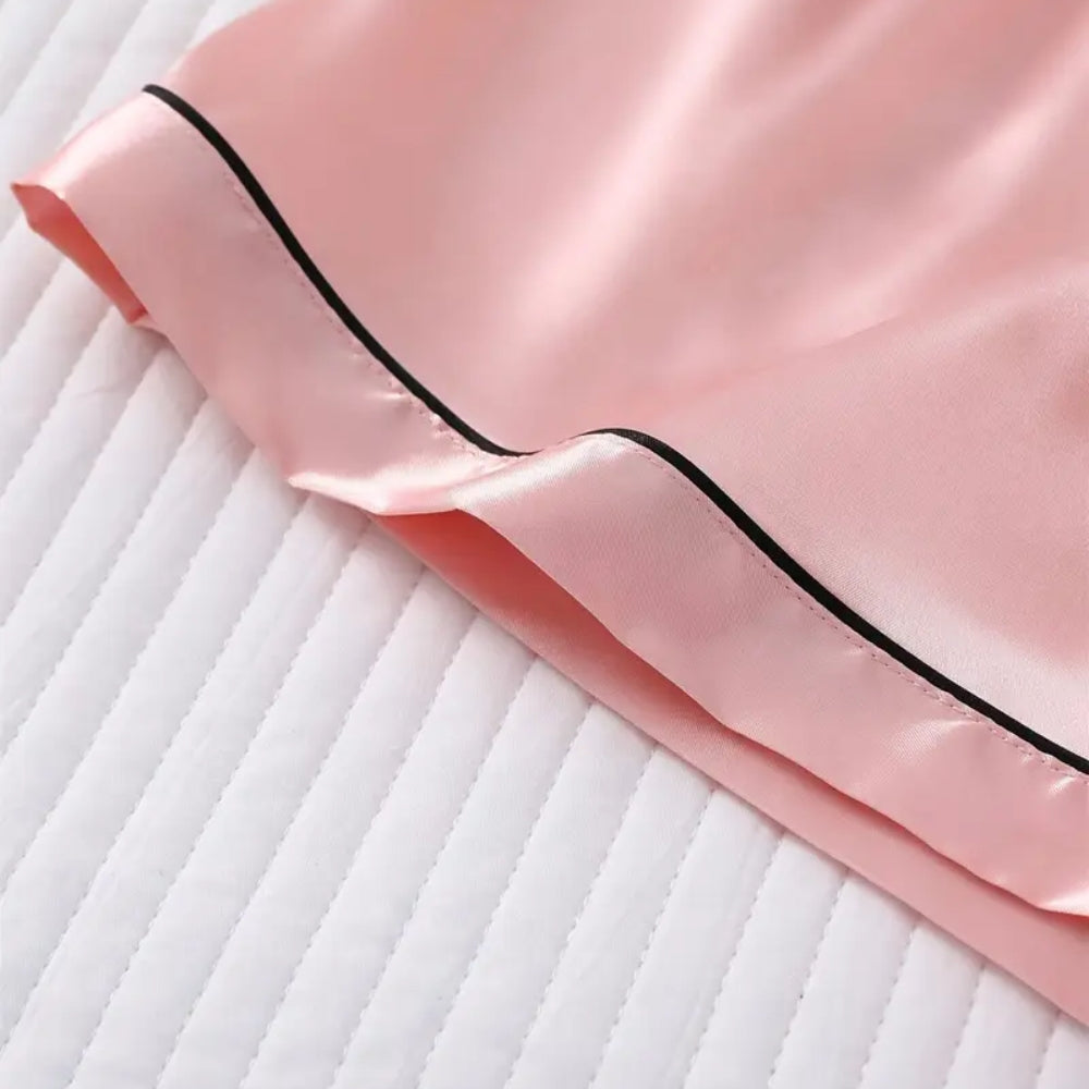 Women’s Satin Pajama Set Short Sleeve Top and Shorts Sleepwear