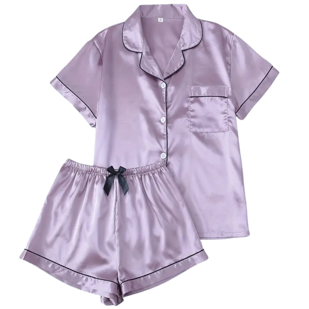 Women’s Satin Pajama Set Short Sleeve Top and Shorts Sleepwear