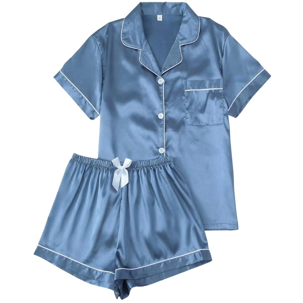 Women’s Satin Pajama Set Short Sleeve Top and Shorts Sleepwear