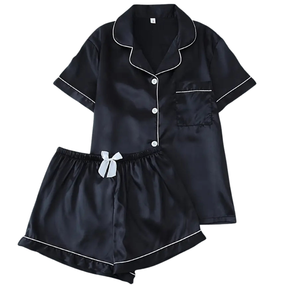 Women’s Satin Pajama Set Short Sleeve Top and Shorts Sleepwear