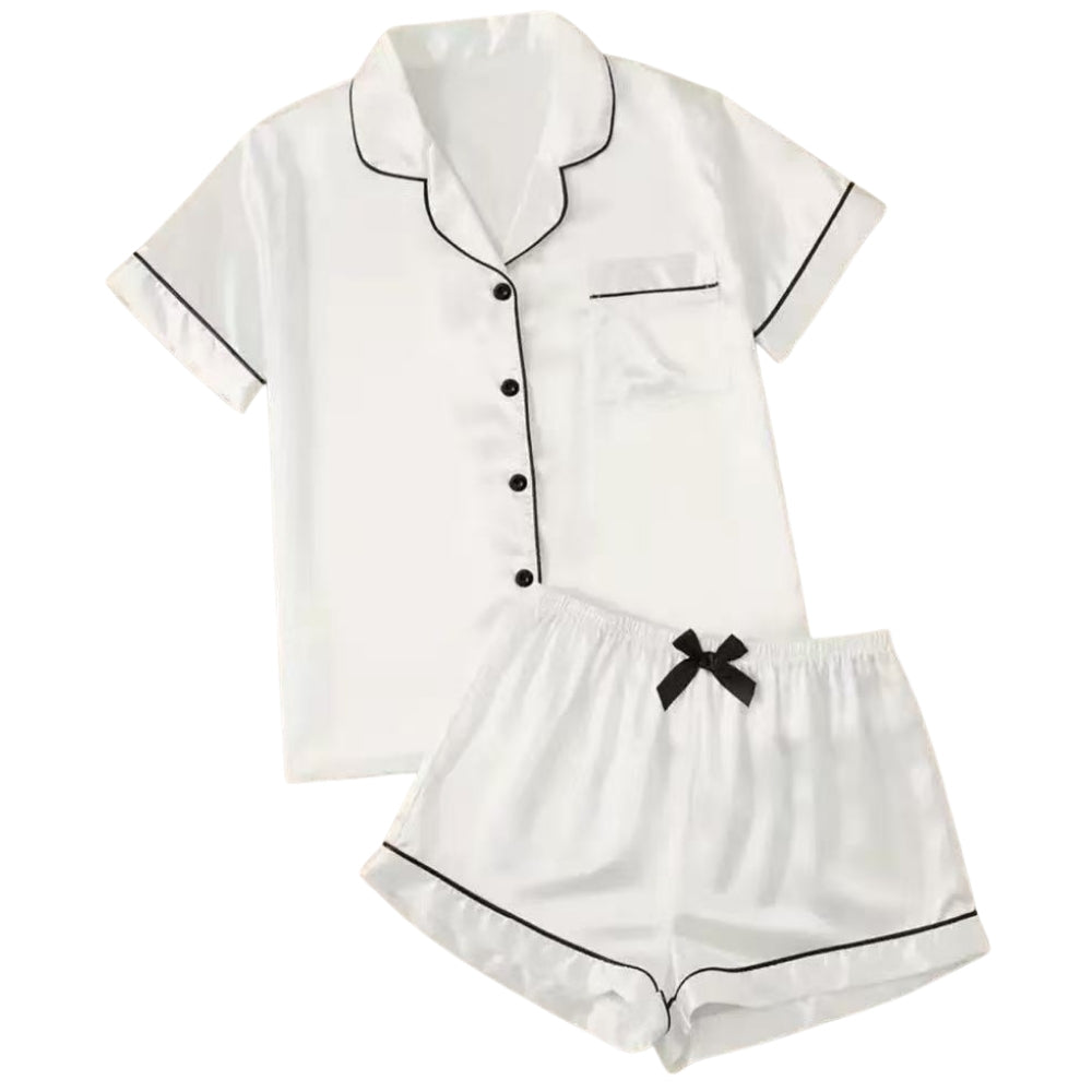 Women’s Satin Pajama Set Short Sleeve Top and Shorts Sleepwear