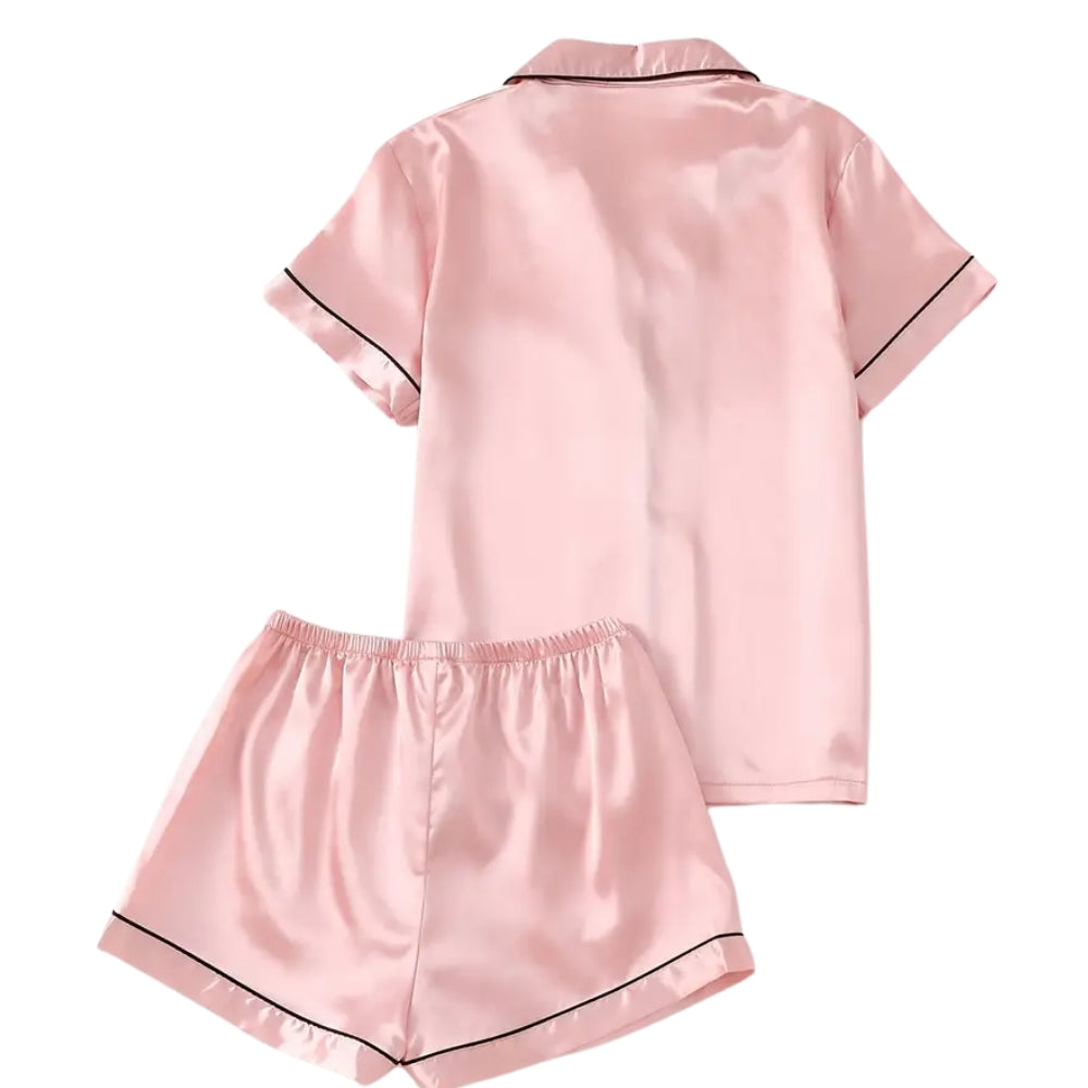 Women’s Satin Pajama Set Short Sleeve Top and Shorts Sleepwear