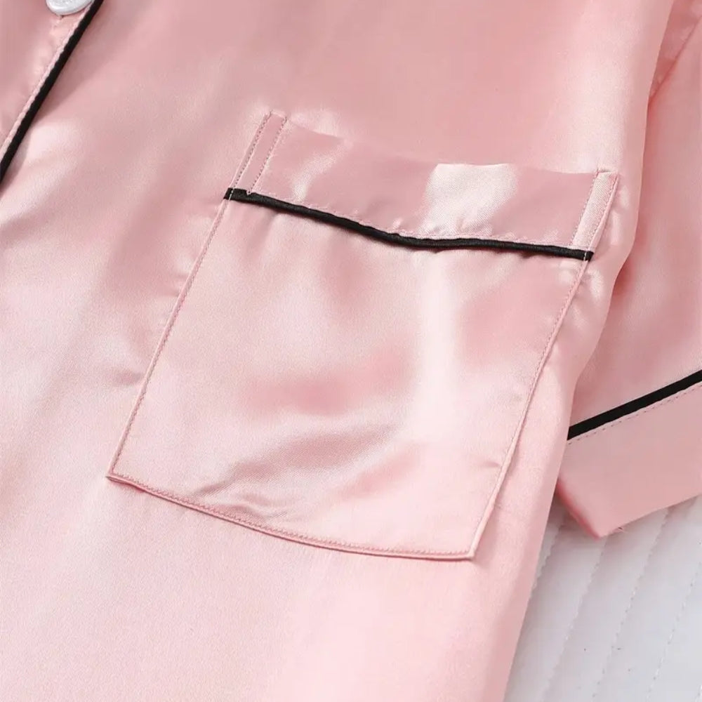 Women’s Satin Pajama Set Short Sleeve Top and Shorts Sleepwear