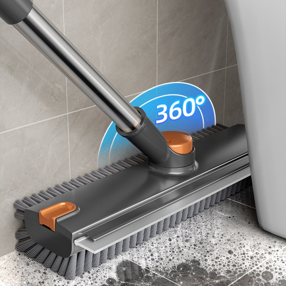 3-in-1 Rotating Floor Scrub Brush and Squeegee with Long Handle