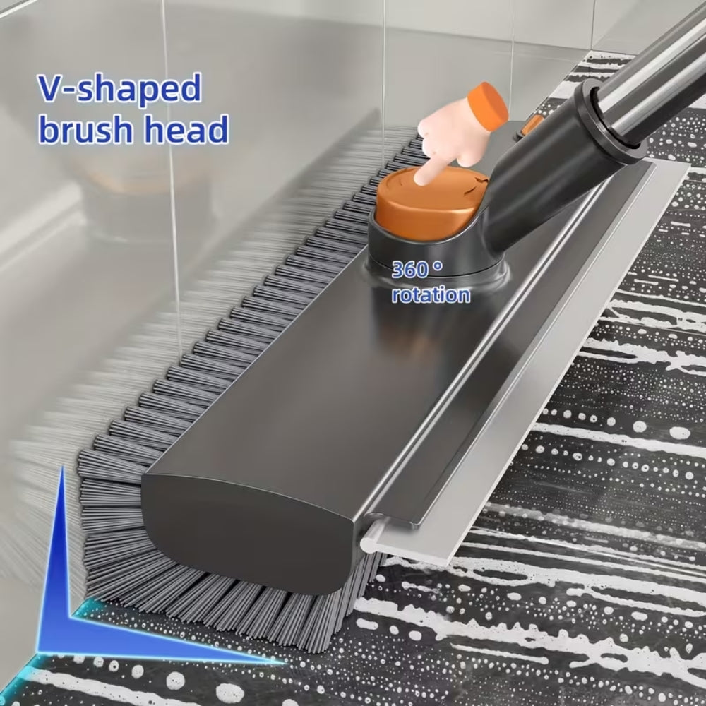 3-in-1 Rotating Floor Scrub Brush and Squeegee with Long Handle