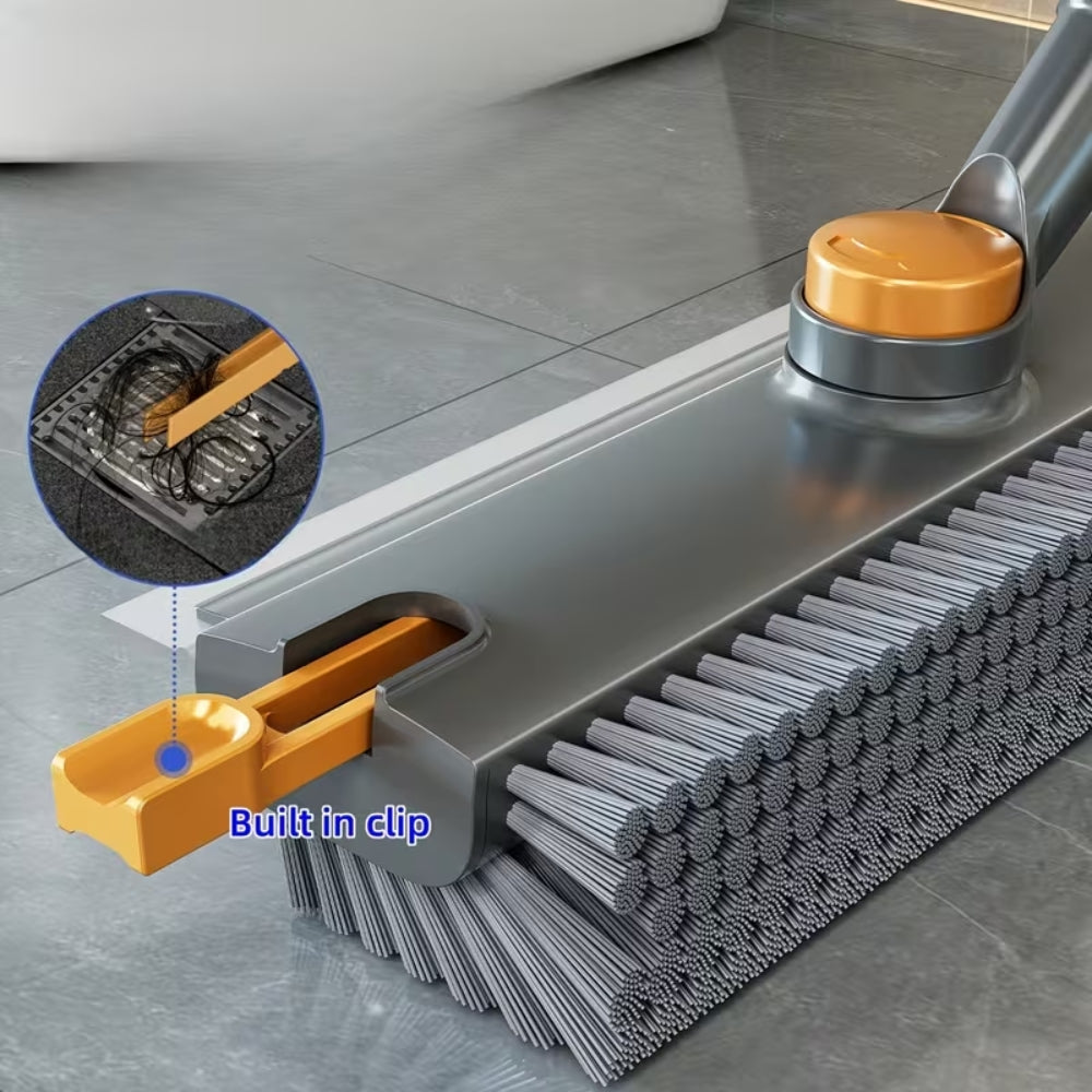 3-in-1 Rotating Floor Scrub Brush and Squeegee with Long Handle