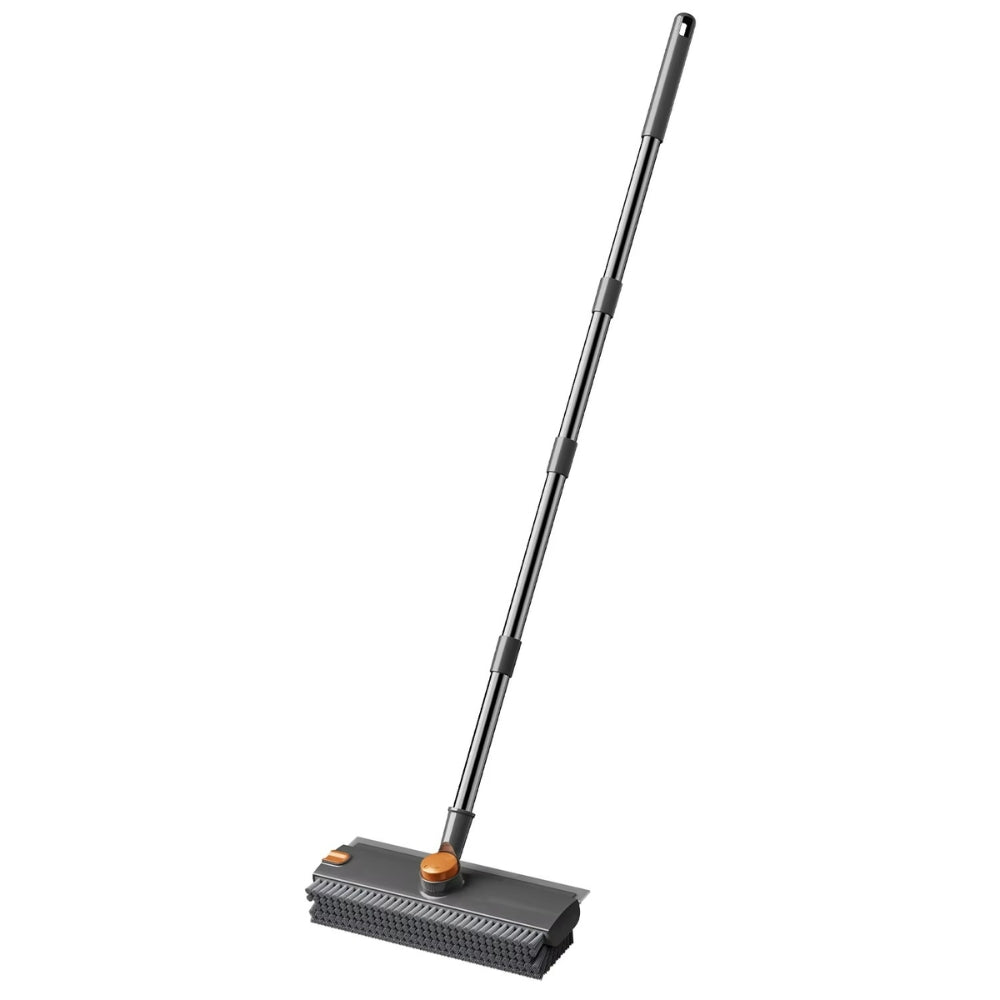 3-in-1 Rotating Floor Scrub Brush and Squeegee with Long Handle