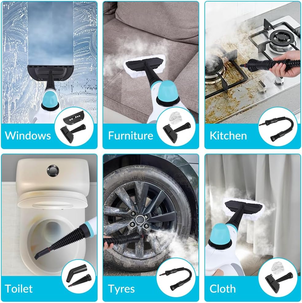 Multifunctional cleaning tool used on various surfaces including windows, furniture, kitchen, toilet, tyres, and cloth.